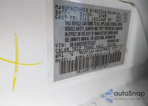 2024 Nissan Sentra Sv Xtronic Cvt из США, поврежденный, VIN 3N1AB8CV0RY337407